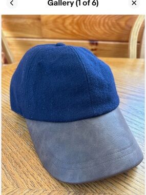 ATHLETA Navy Fall / Winter Baseball Cap with Brown Leather Visor
